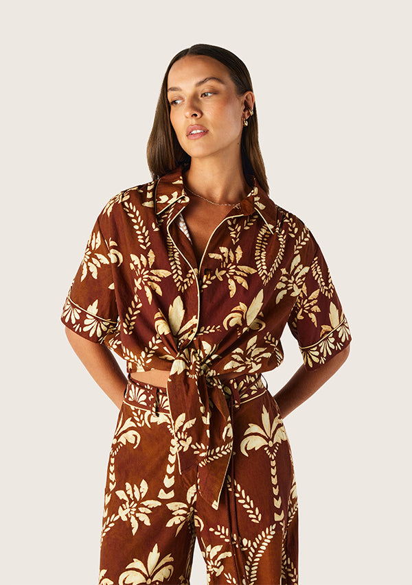 Deia Print Tie Front Shirt