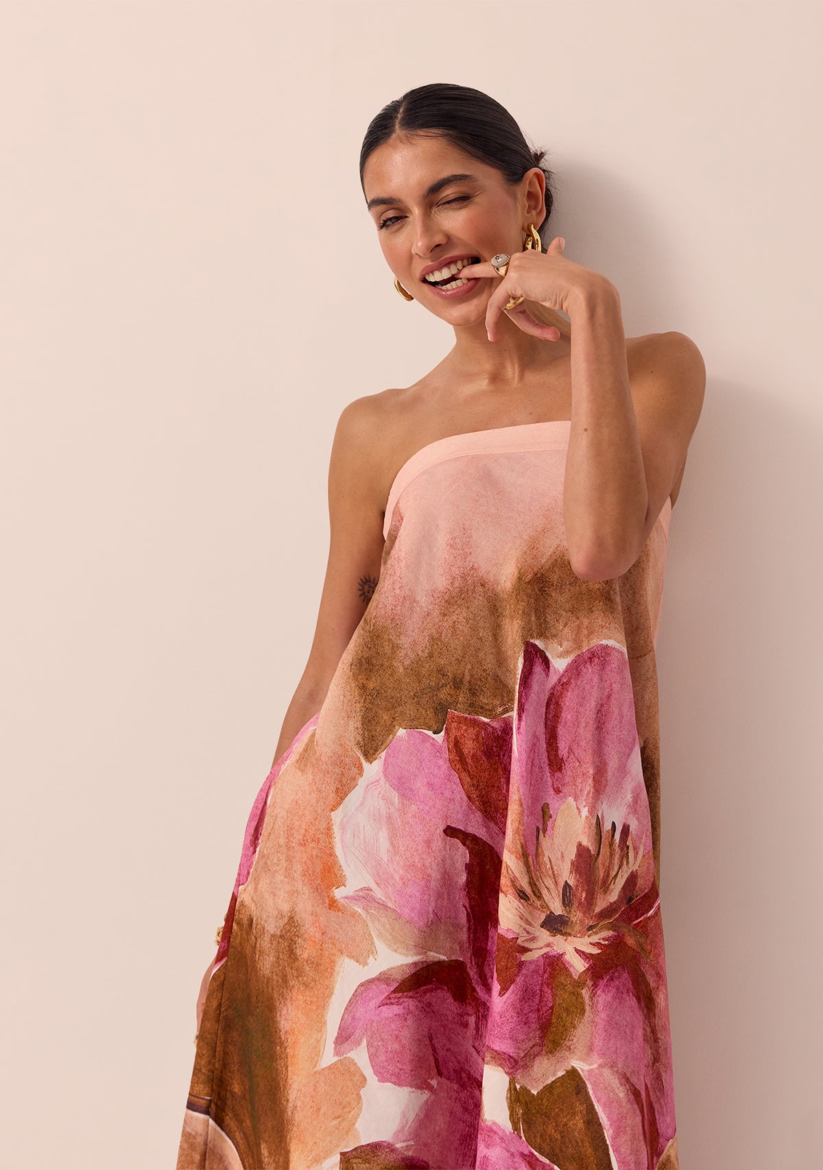 Peach Blossom Strapless Dress