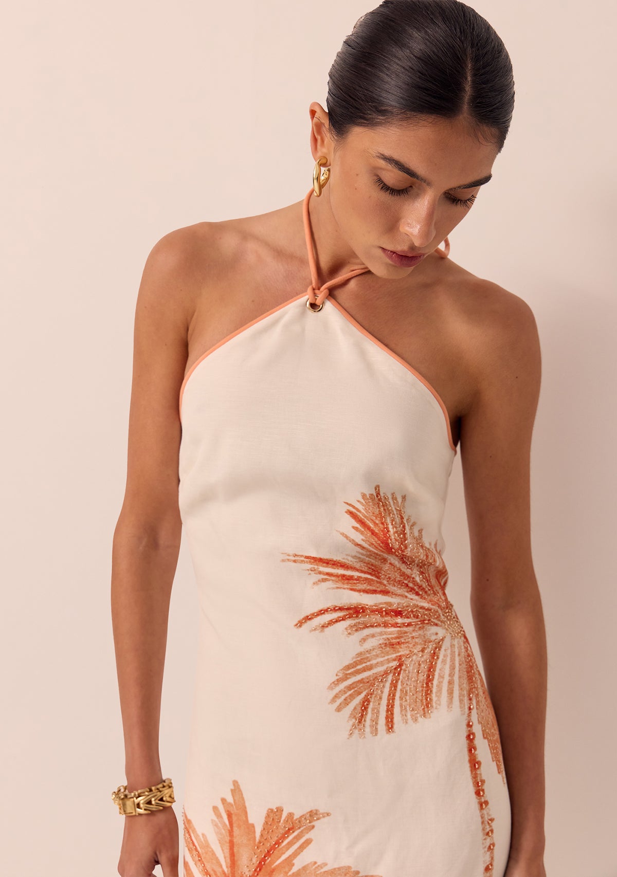 Beaded Palm Midi Dress