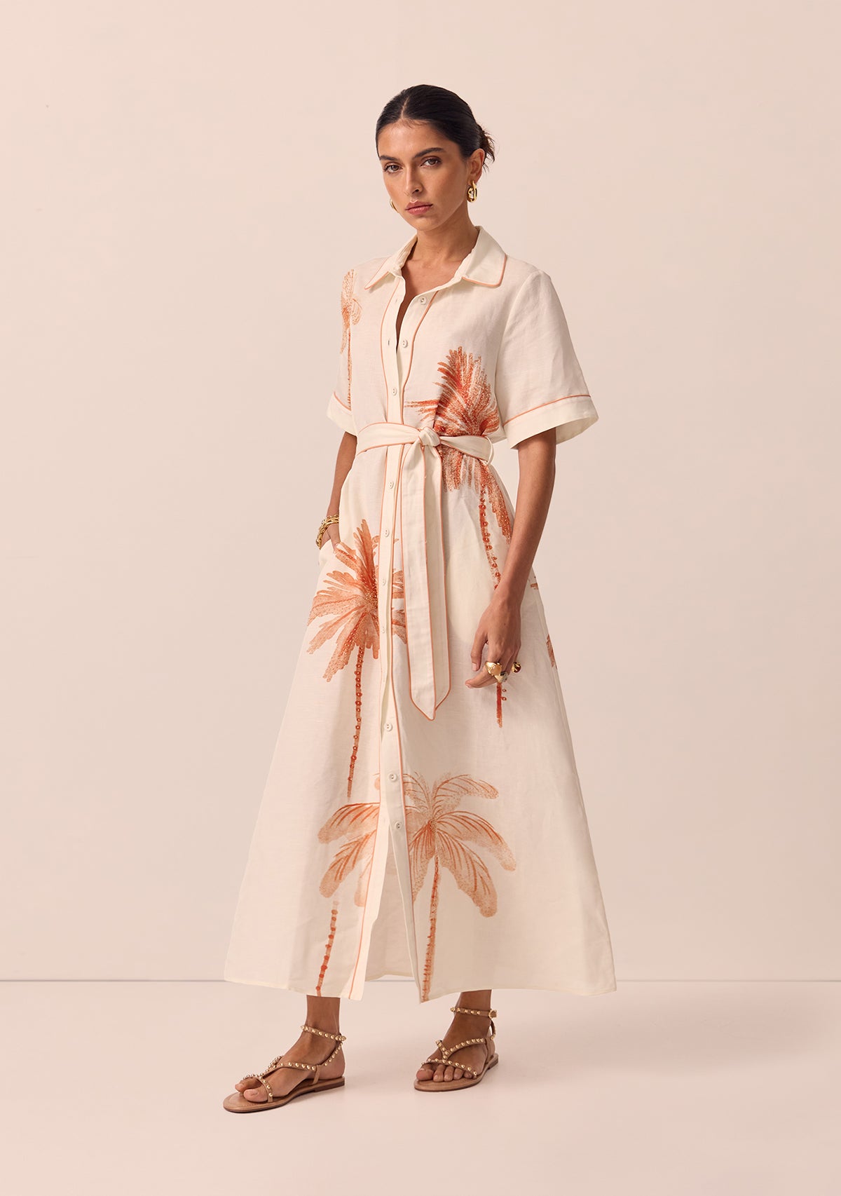 Beaded Palm Shirt Dress