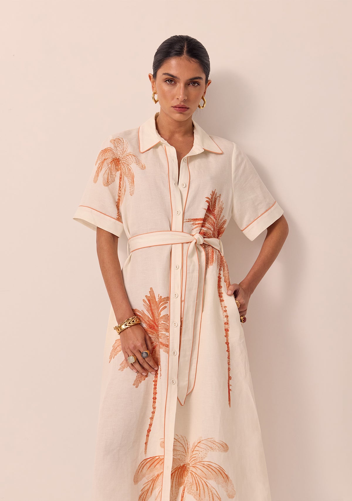Beaded Palm Shirt Dress