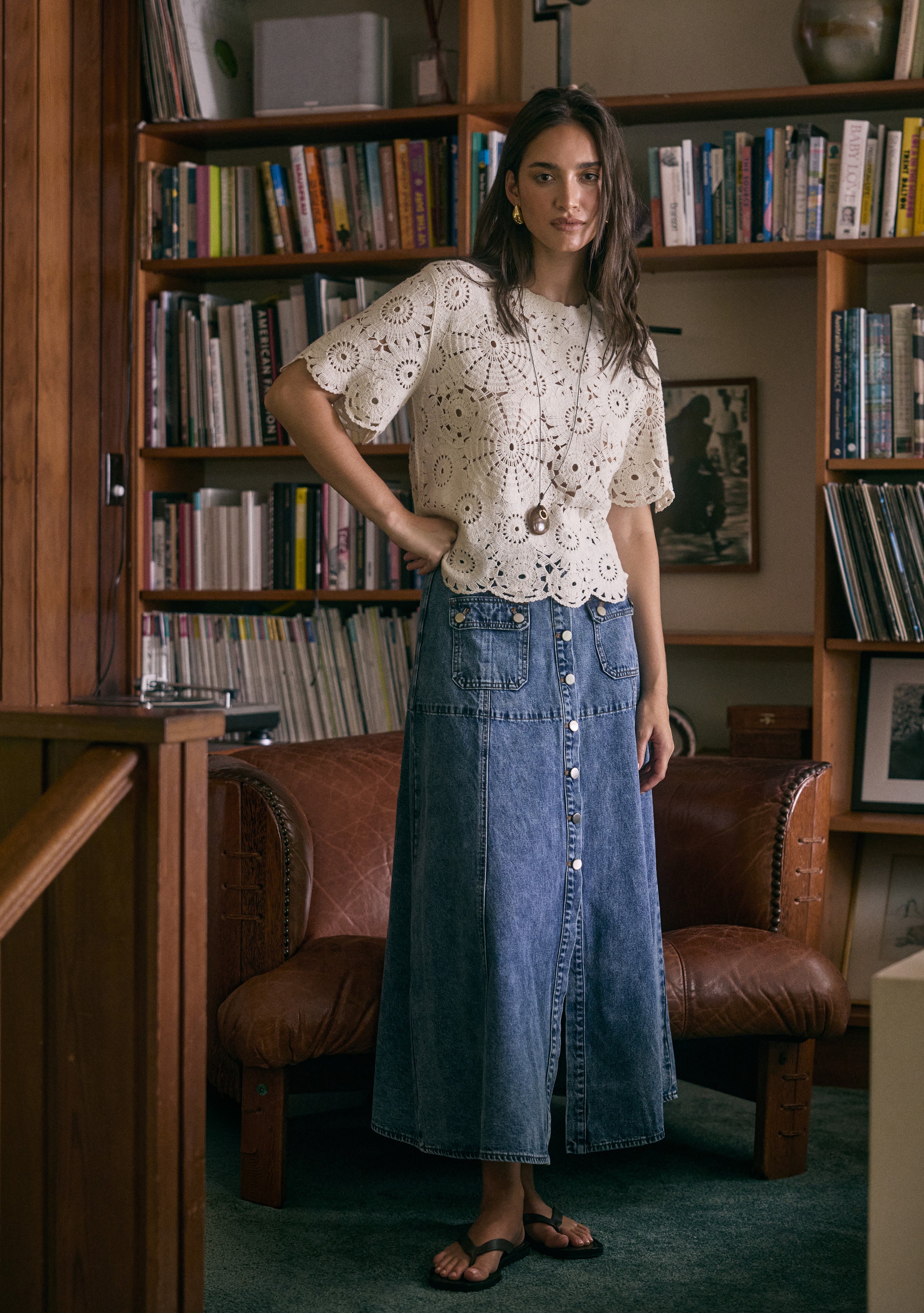 Aveline Denim Midi Skirt