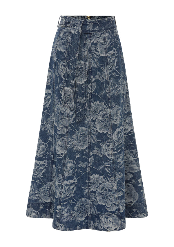 Tatiana Print Denim Maxi Skirt