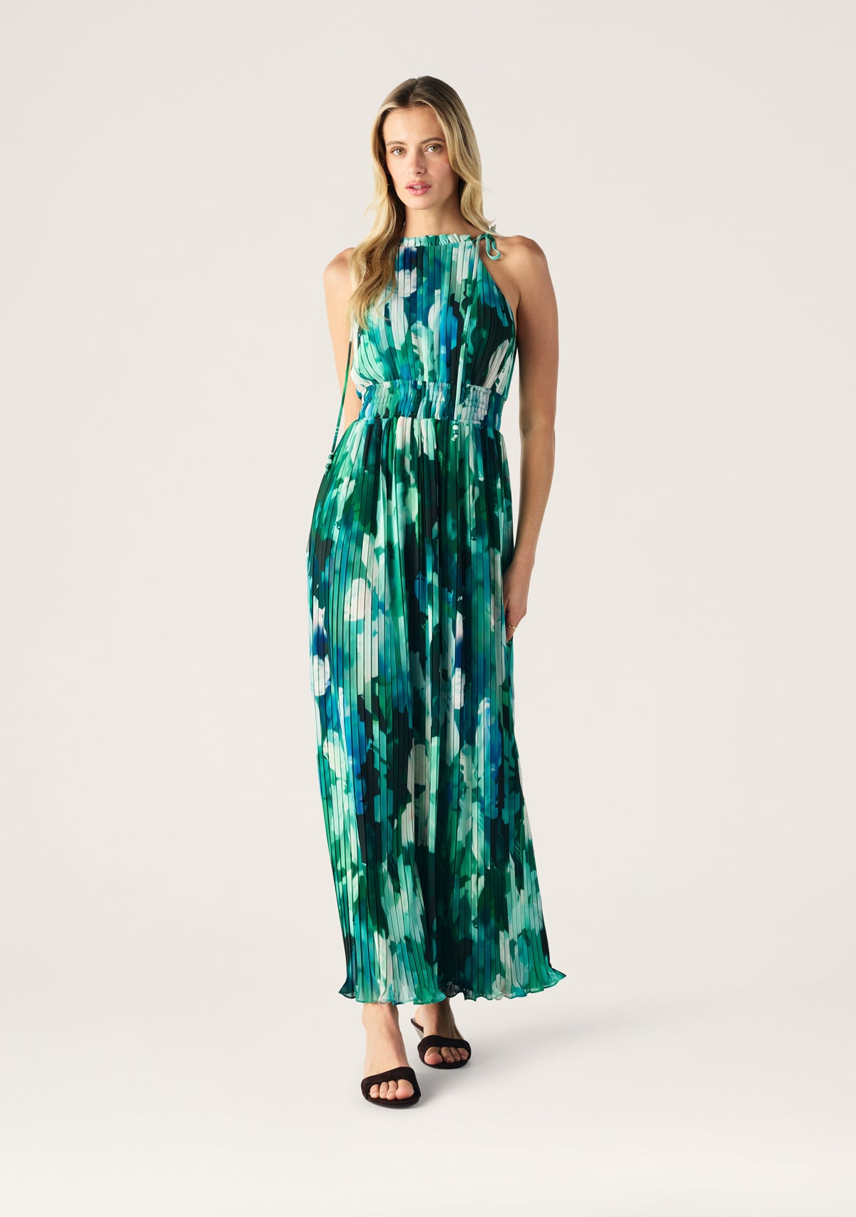 Verdant Print Halter Dress