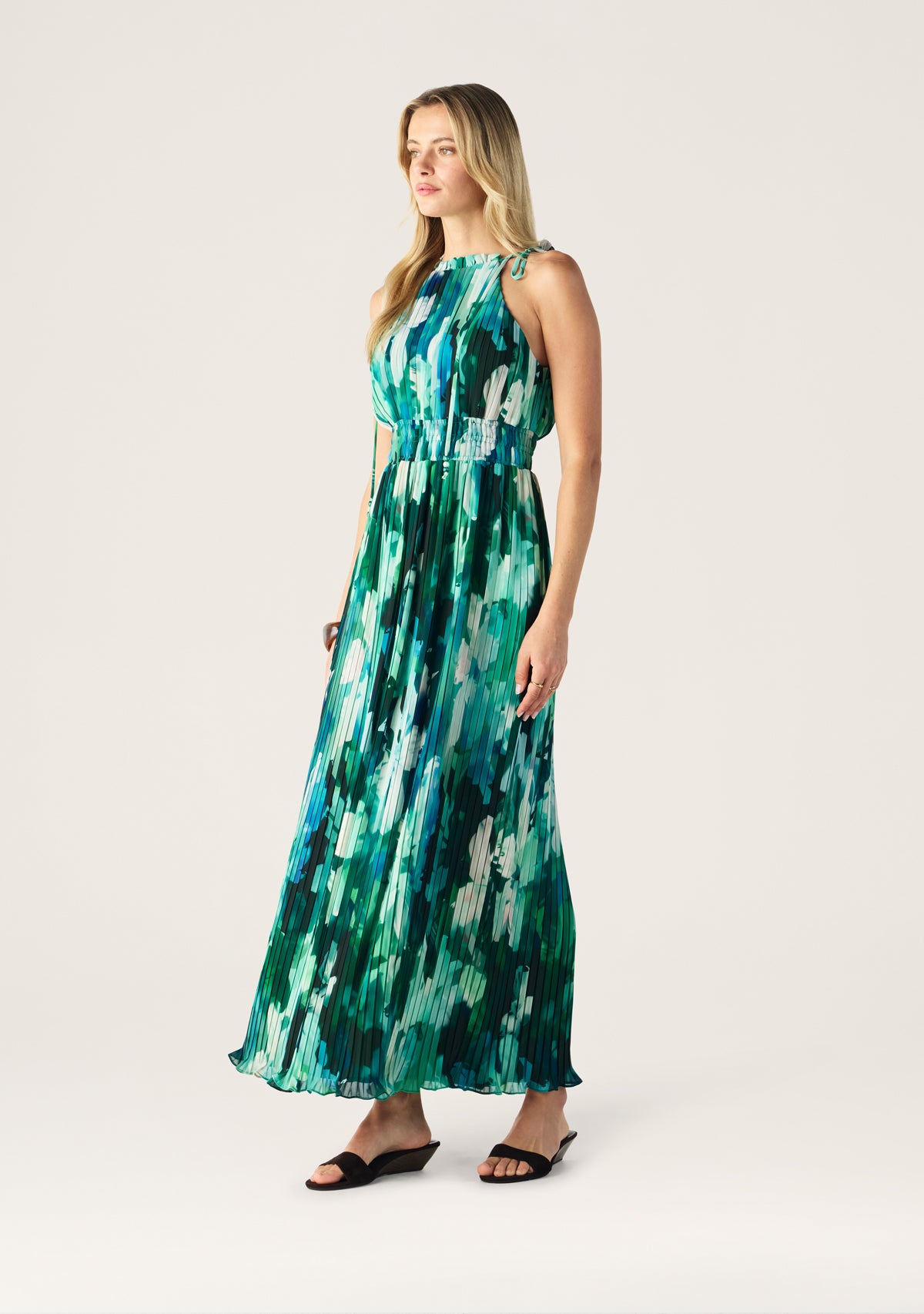 Verdant Print Halter Dress