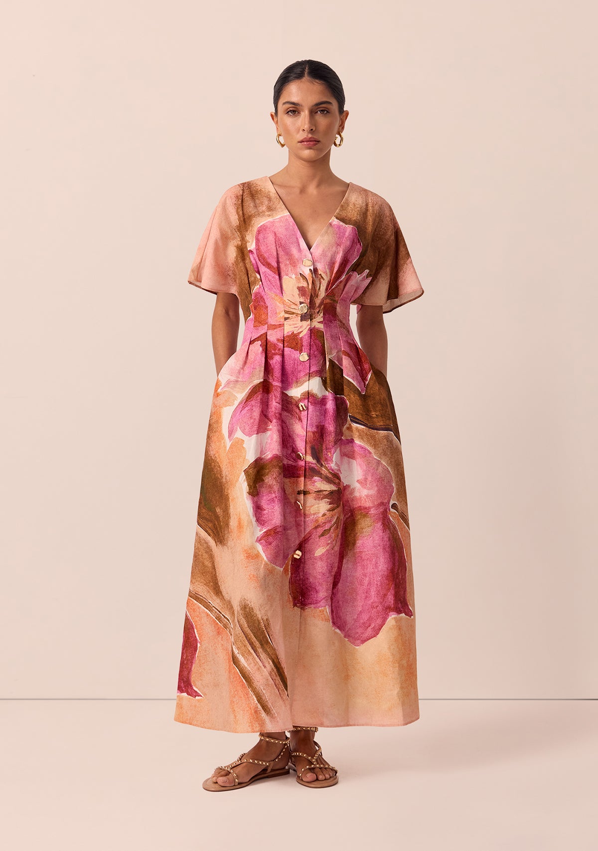 Peach Blossom Midi Dress