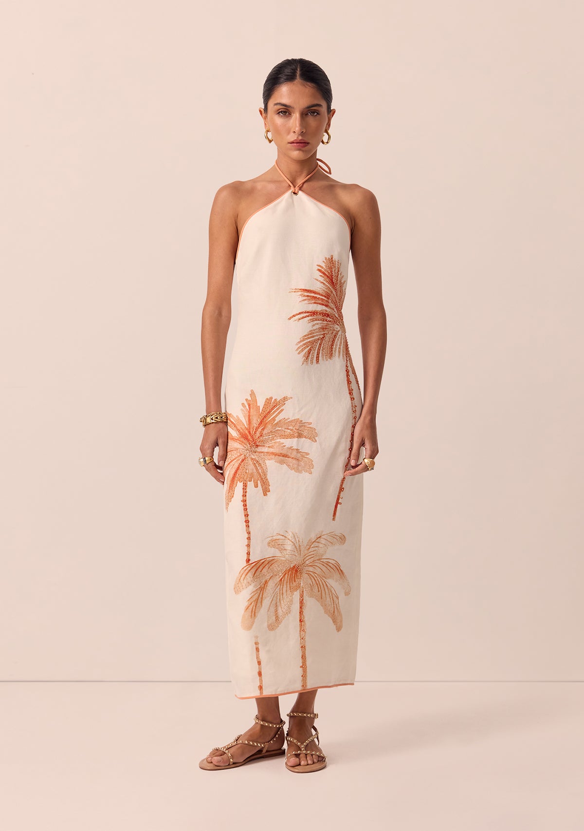 Beaded Palm Midi Dress