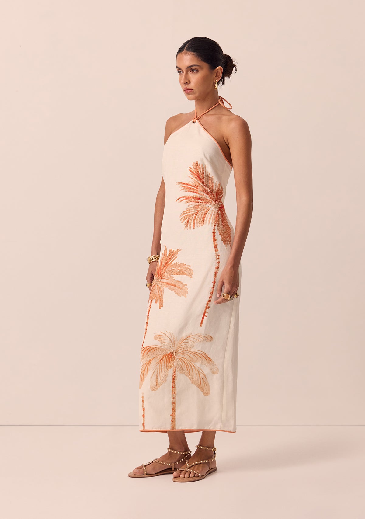 Beaded Palm Midi Dress
