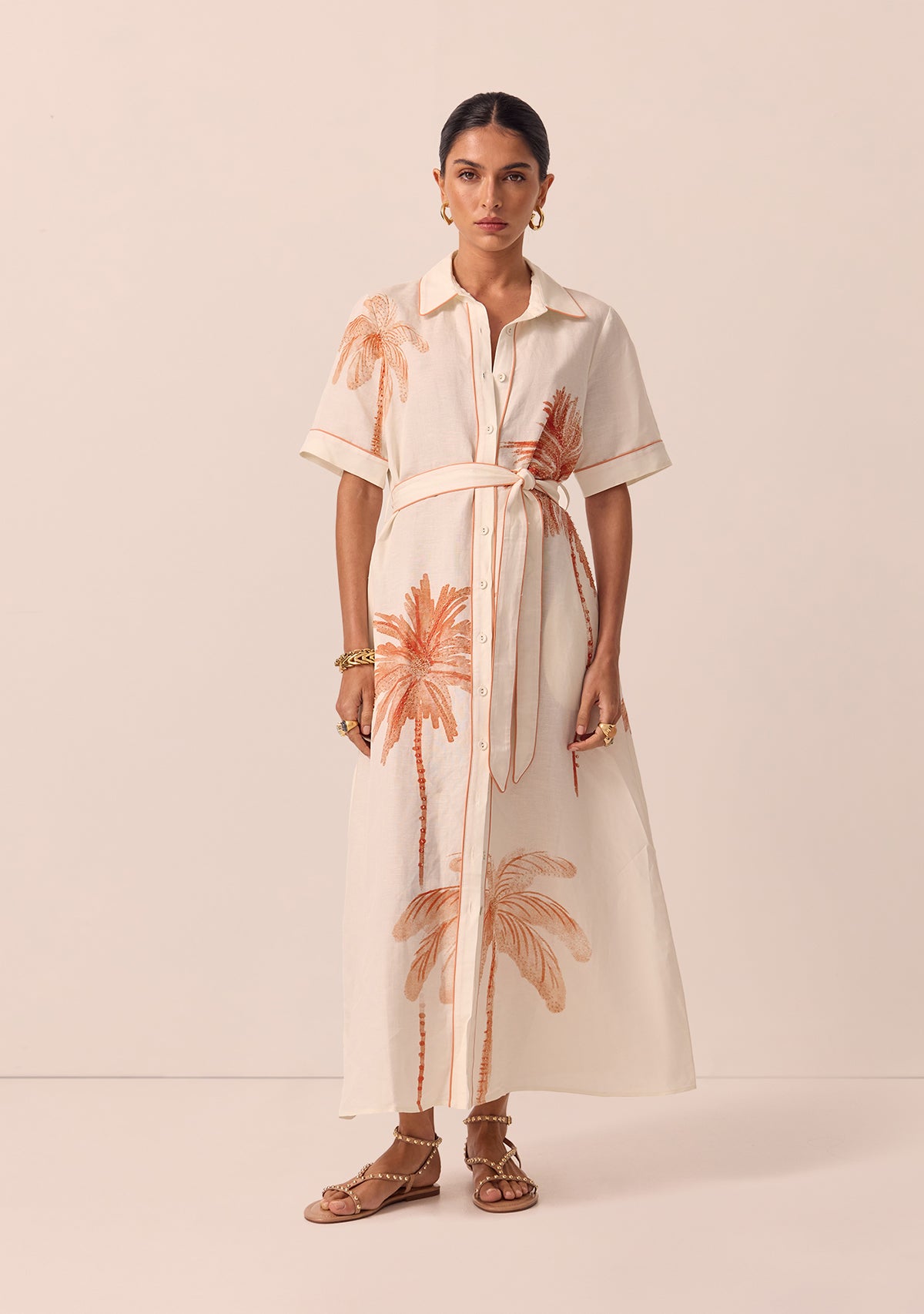 Beaded Palm Shirt Dress