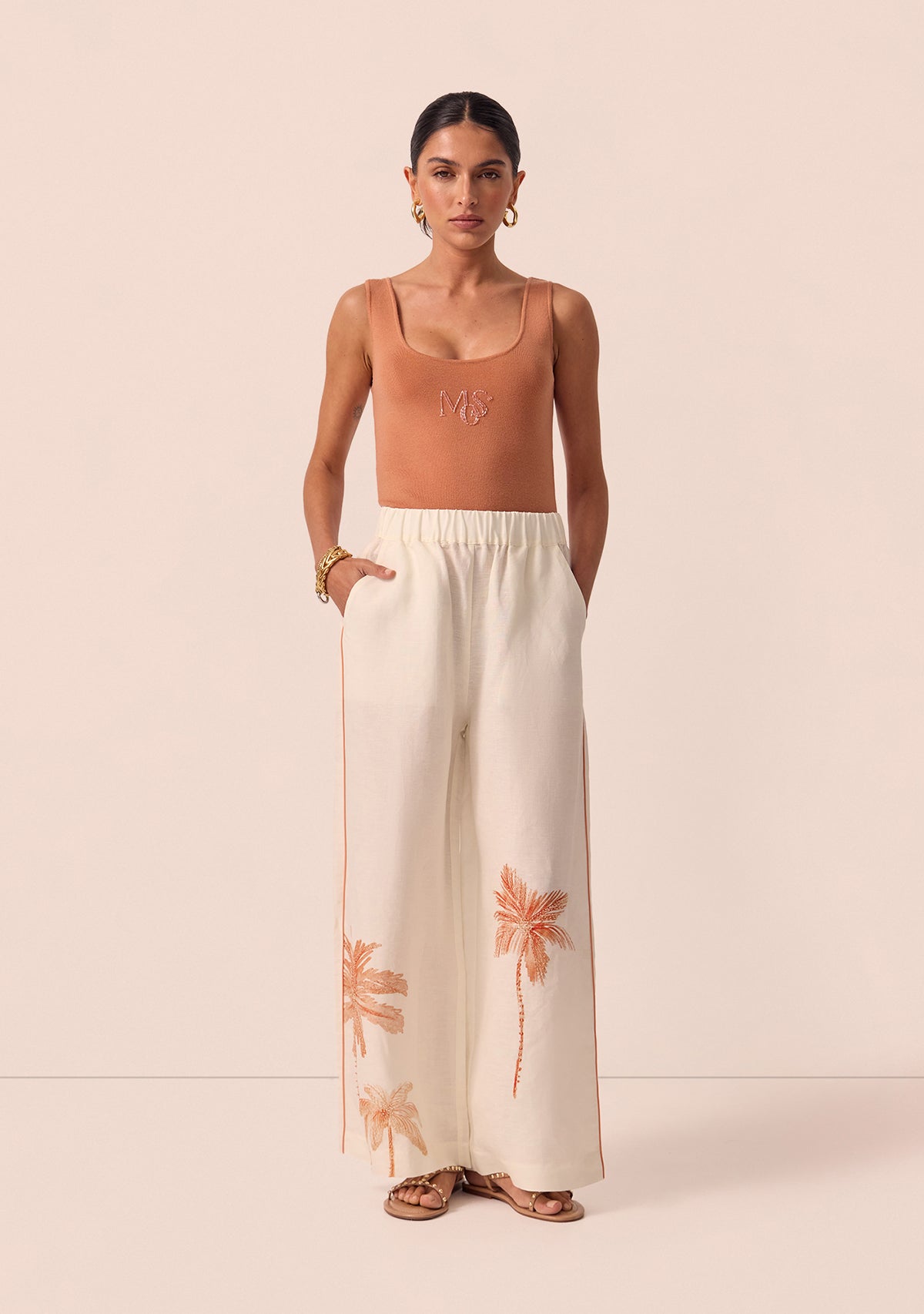 Beaded Palm Pants