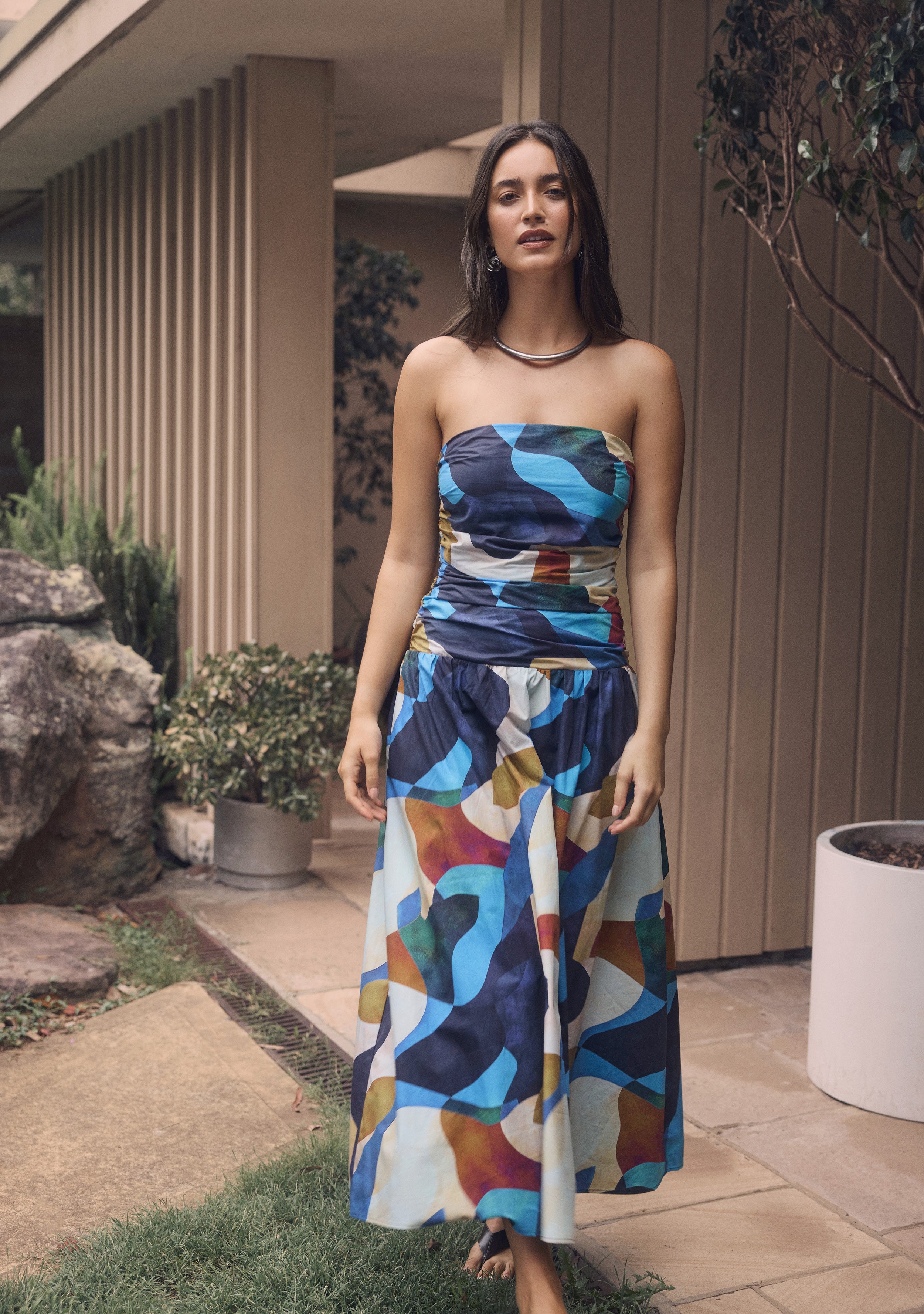 Celestia Print Strapless Dress