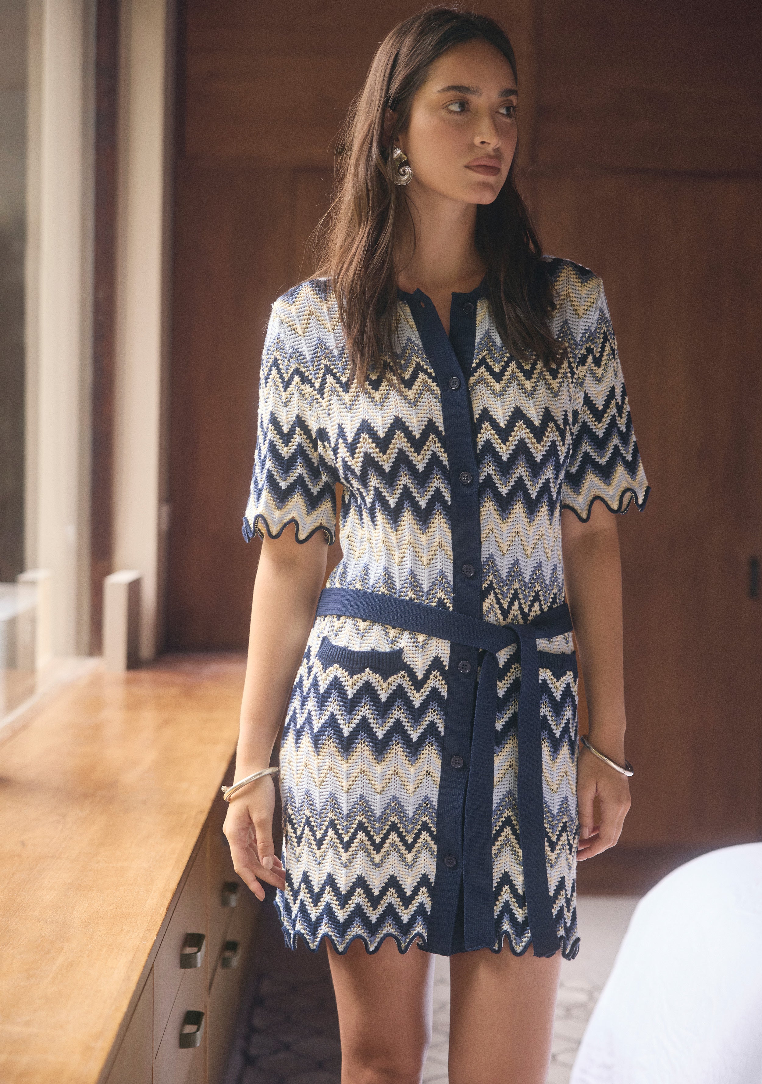 Pulse Knit Mini Shirt Dress