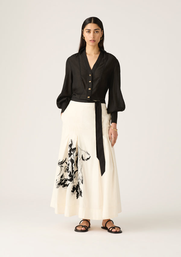 Lis Embroidery Midi Skirt