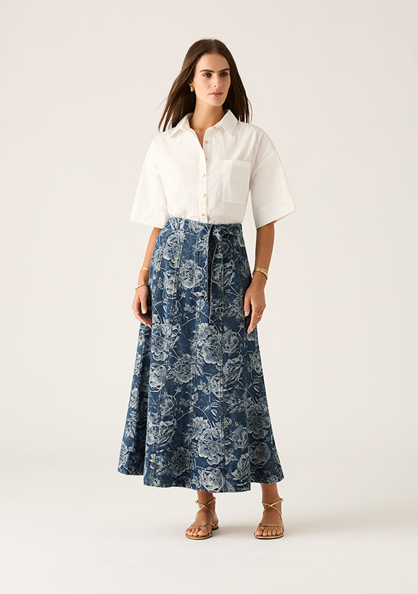 Tatiana Print Denim Maxi Skirt