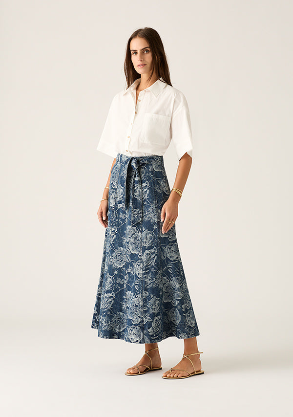 Tatiana Print Denim Maxi Skirt