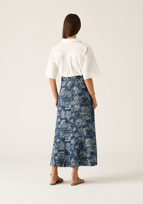 Tatiana Print Denim Maxi Skirt