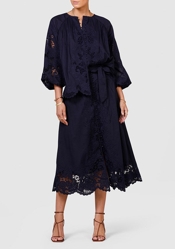 Renaissance Embroidery Midi Skirt