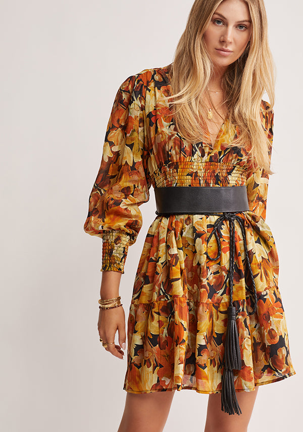 Golden Fall Mini Dress